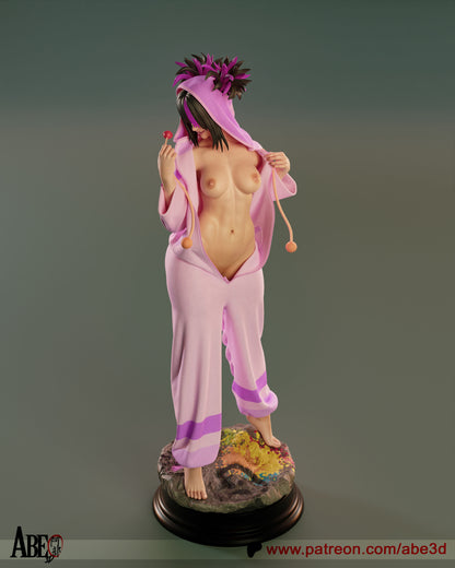 Juri Han pajama figure front view NSFW, alternate display option, detailed anatomy sculpt, anime game statue