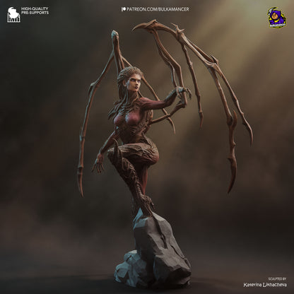 Sarah Kerrigan Queen of Blades StarCraft collectible figure standing on rocky base with Zerg wings extended