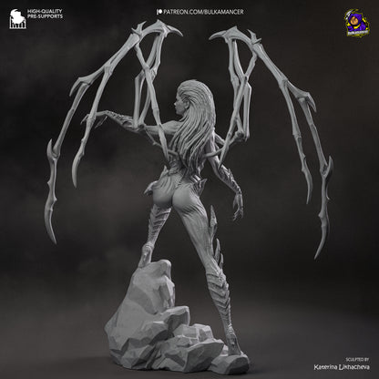 Sarah Kerrigan Queen of Blades Zerg hybrid statue back view showing wing structure and biomechanical detail