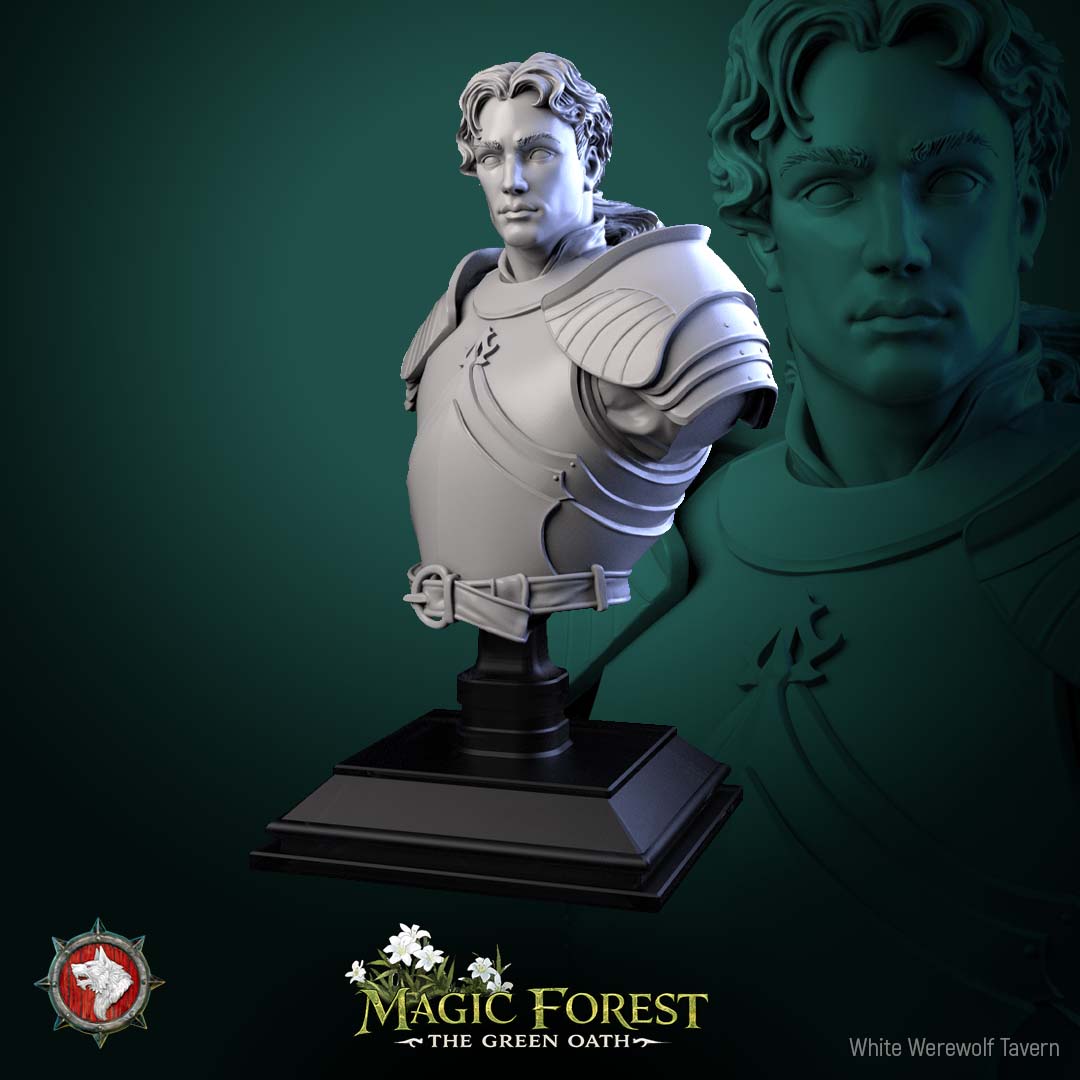 Human knight bust wearing detailed plate armor and shoulder pauldrons, noble Kings Guard portrait for fantasy tabletop collectors.