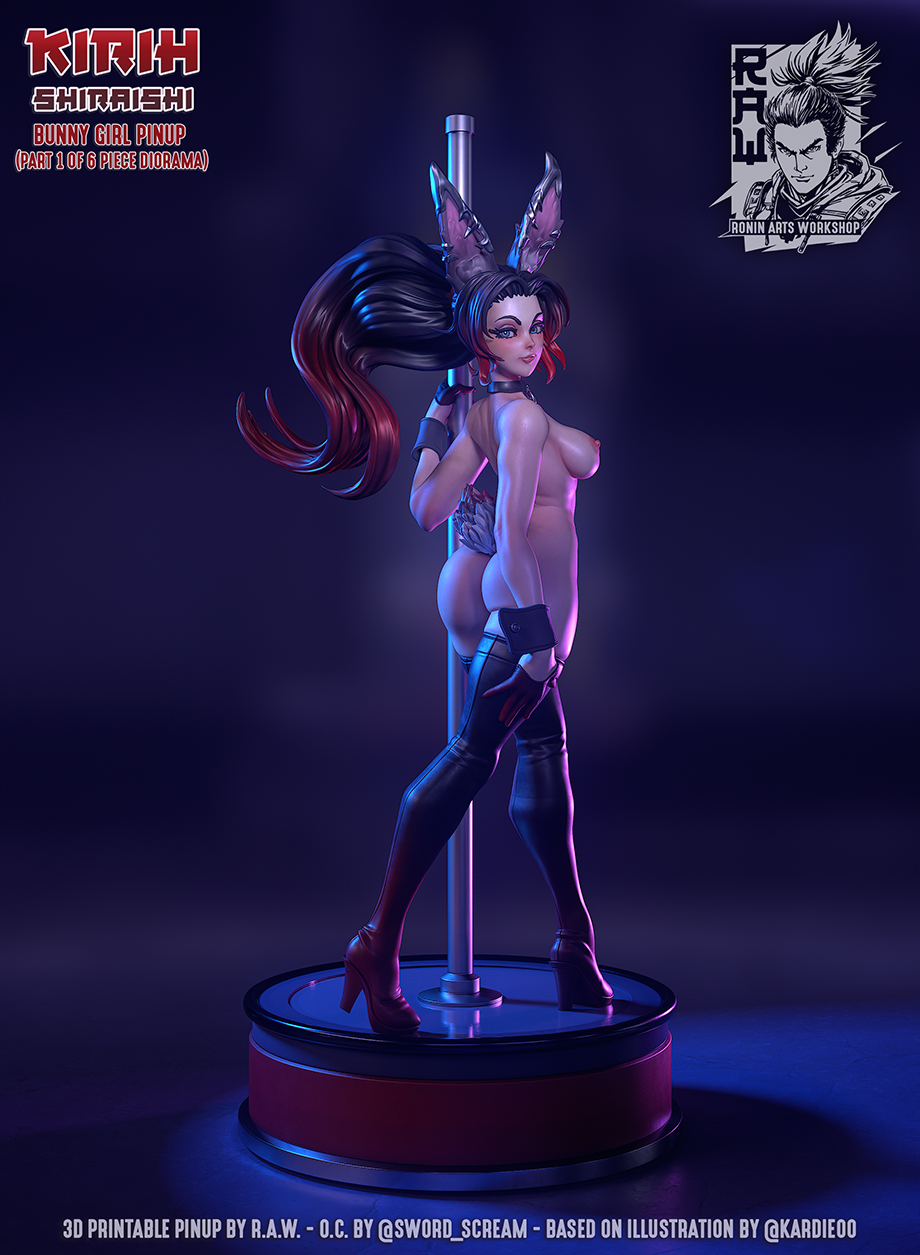 Kirih Shiraishi NSFW bunny girl collectible figurine in black thigh-high boots posed on display stand