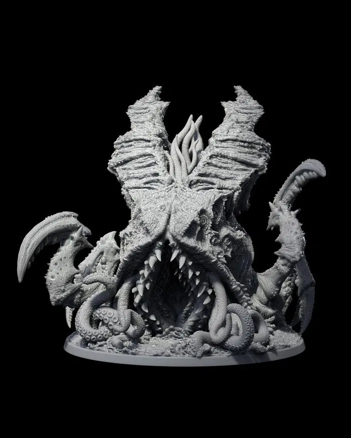 Kraken miniature, massive sea creature with tentacles emerging from the ocean, depicted with a gaping mouth and detailed tentacle textures.