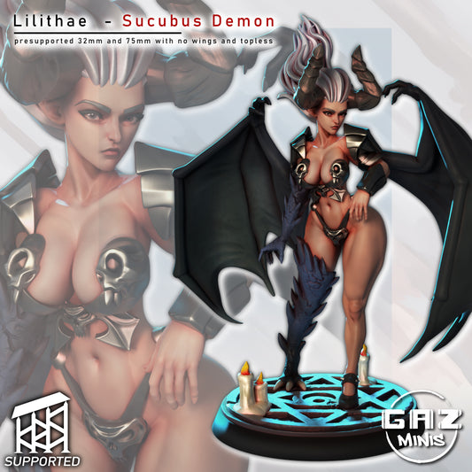 Painted render of Lilithae Succubus Demon with dark wings and candles on a ritual base.
