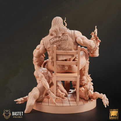 LoboClay4.jpg – Full rear view of seated Lobo showing “BITE ME” vest patch and surrounding defeated figures.