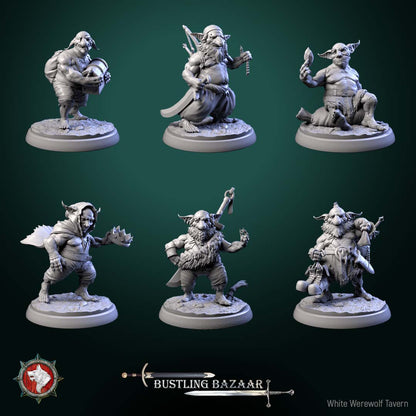 Loot Goblins dungeon monster miniatures group image showing multiple goblin poses carrying loot bags weapons trinkets and treasure Bustling Bazaar fantasy RPG monsters