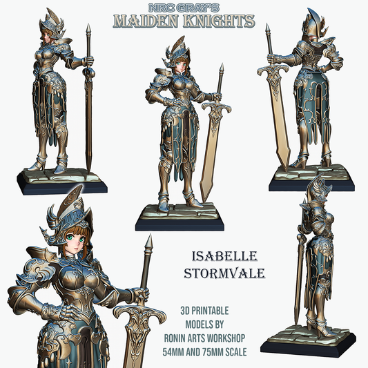 Isabelle Stormvale Maiden Knights painted fantasy knight figurine multiple angles with ornate armor and sword