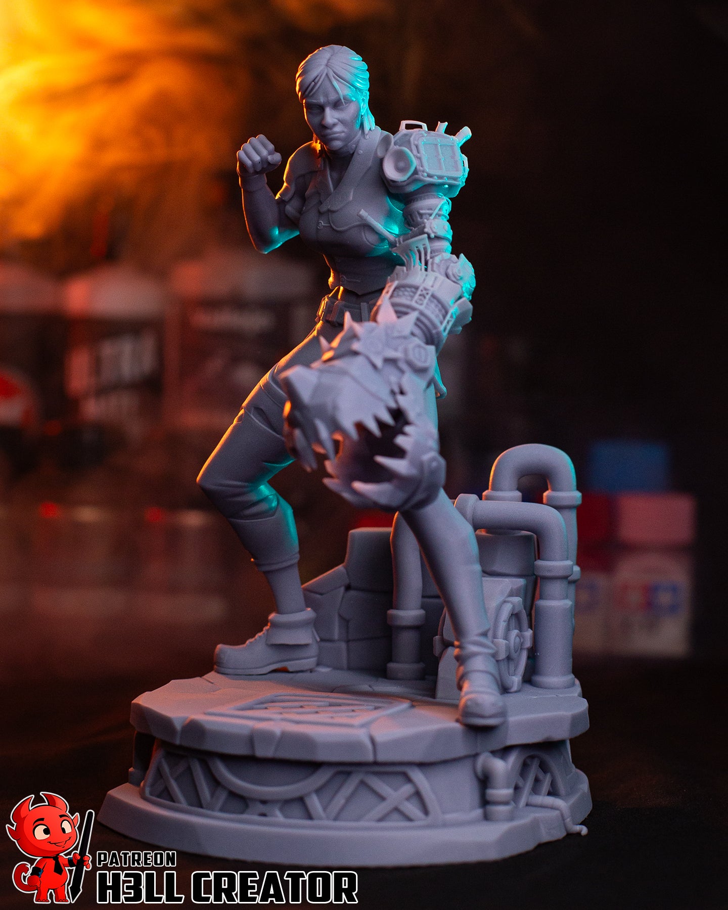 Sevika front view – 1:8 scale Arcane collectible of Sevika in combat stance, showcasing cybernetic arm detail and determined expression.