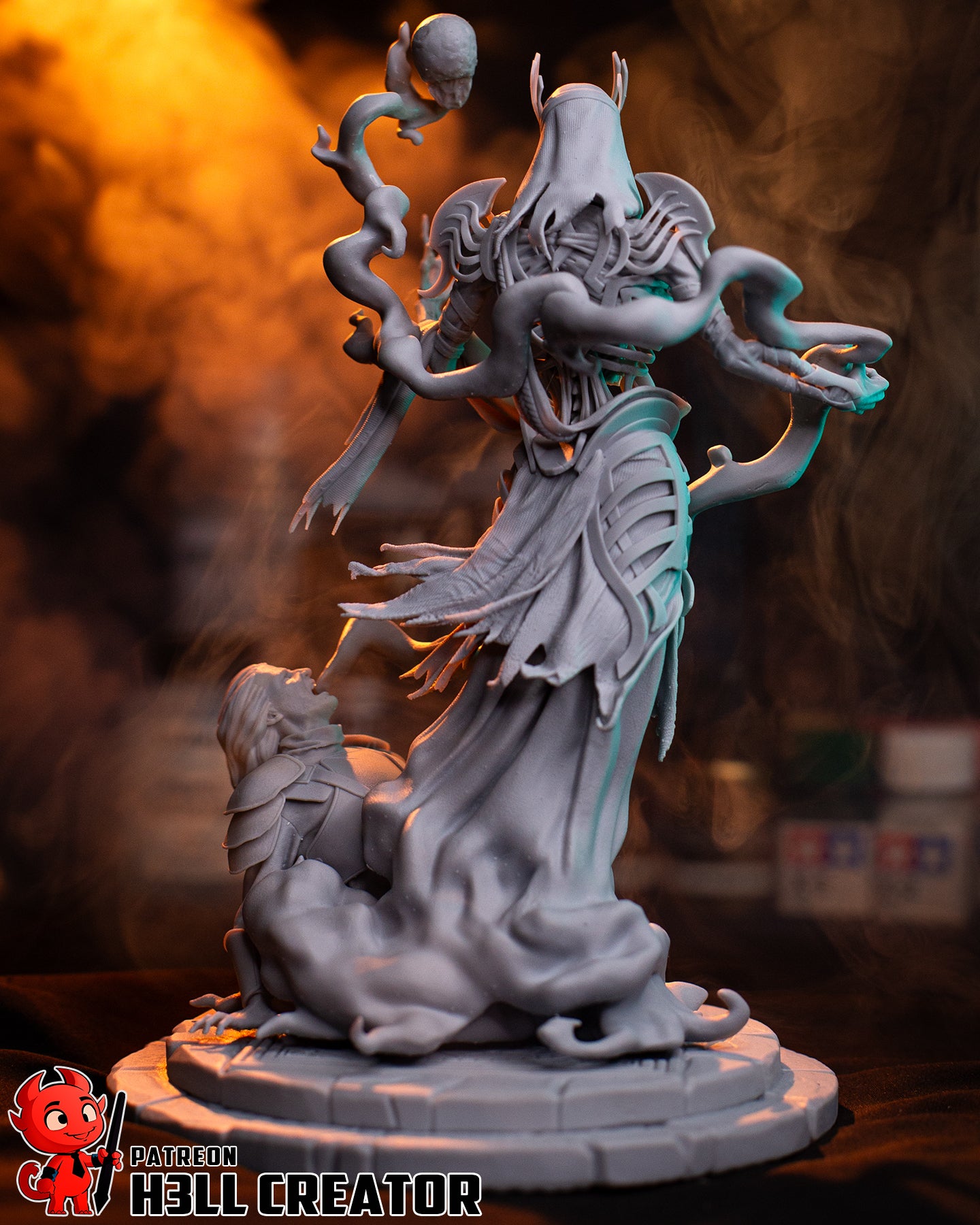 Vecna back view 1:8 scale – flowing robes, skeletal frame, and swirling magical tendrils rising from his body.