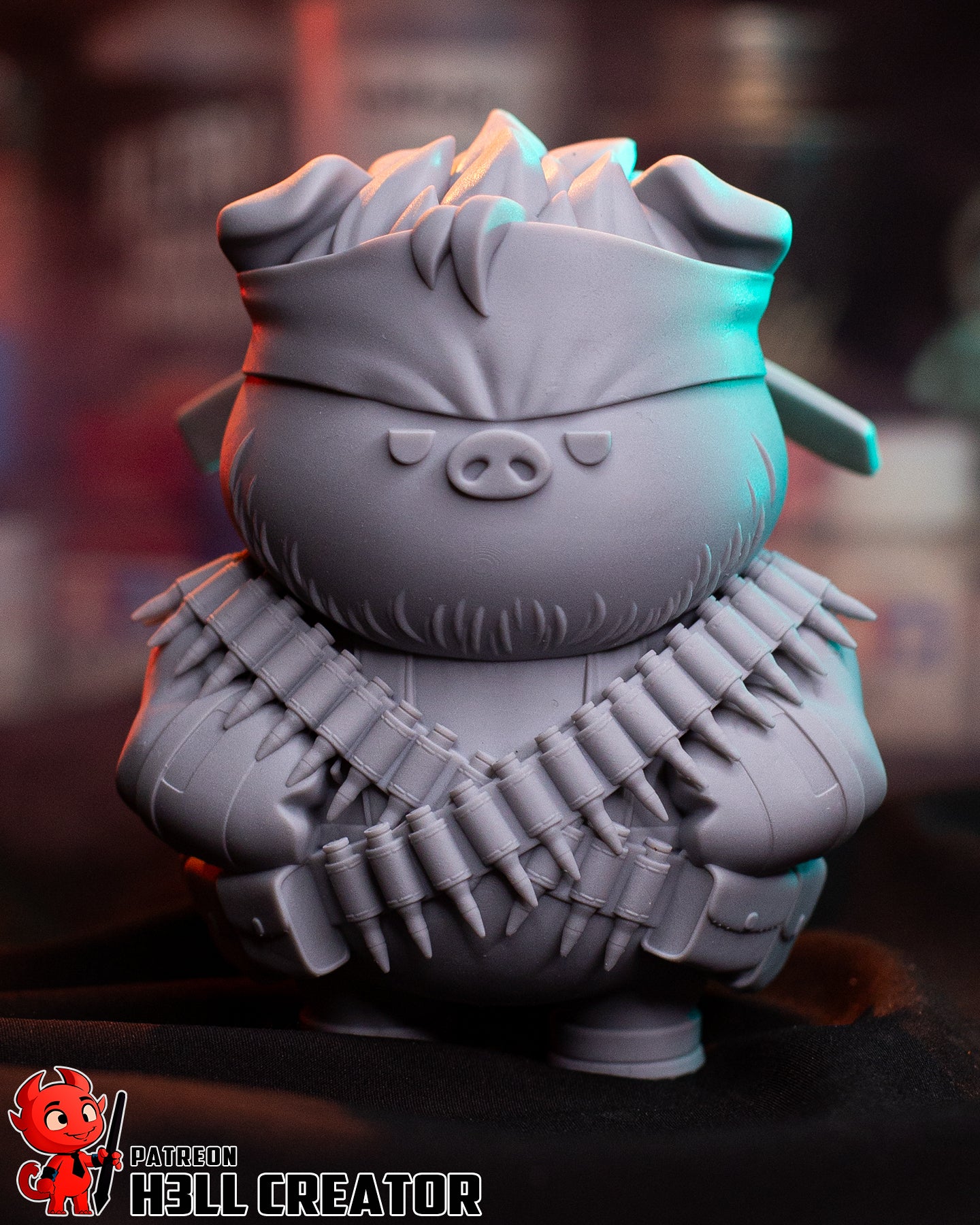 Chibi Solid Svin Snake figurine unpainted with headband, ammo straps, and pig features