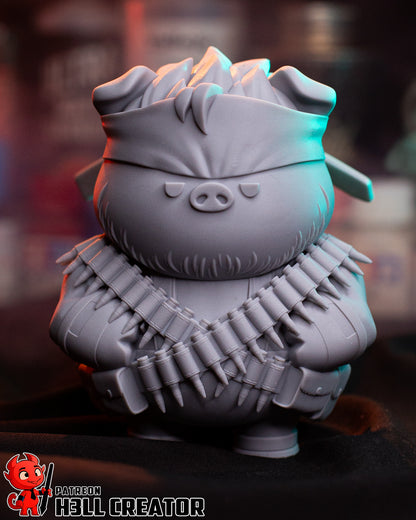 Chibi Solid Svin Snake figurine unpainted with headband, ammo straps, and pig features
