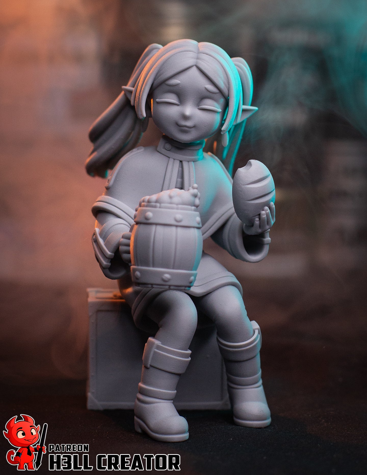 Chibi Frieren 3D printed figure – unpainted resin version anime statue 1:10 scale by H3ll Creator