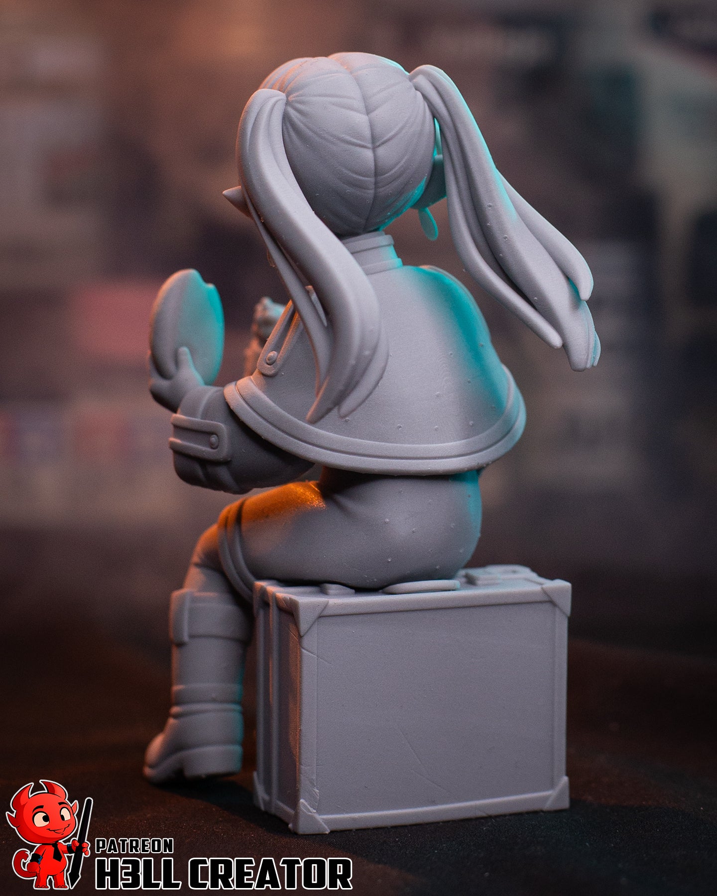 Unpainted Chibi Frieren 3D print statue back view – resin anime miniature by H3ll Creator 1:10 scale