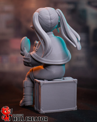 Unpainted Chibi Frieren 3D print statue back view – resin anime miniature by H3ll Creator 1:10 scale