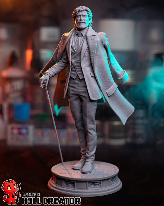 Renoir full figure front view – 1:8 scale Expedition 33 collectible posed confidently with cane, tailored suit, and windswept coat.