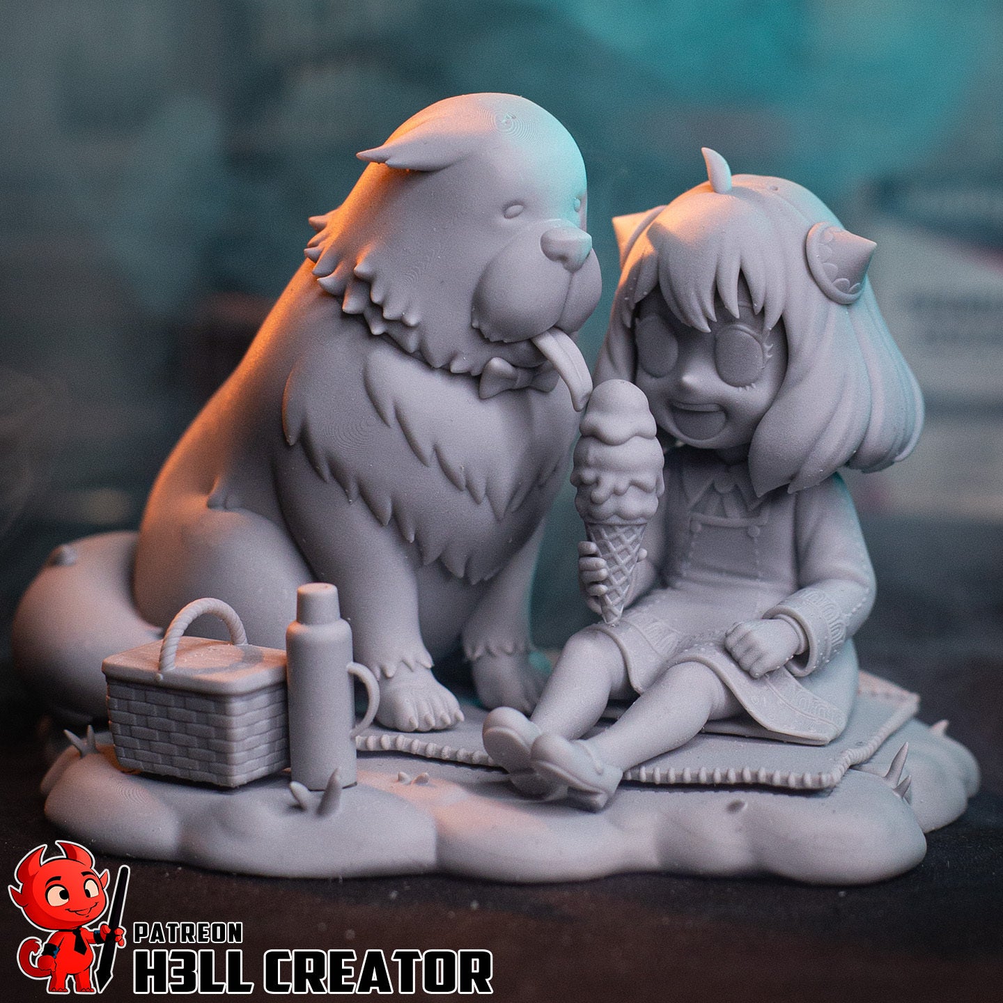 anya forger chibi anime figure holding ice cream seated pose