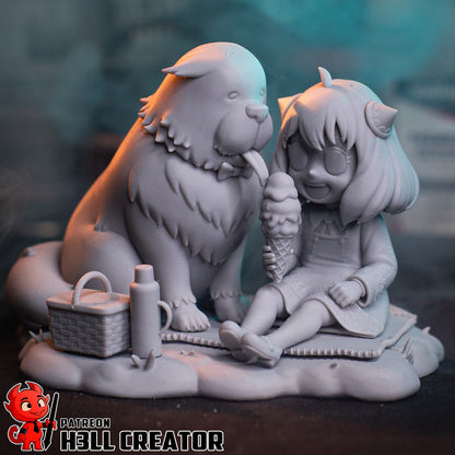 anya forger chibi anime figure holding ice cream seated pose