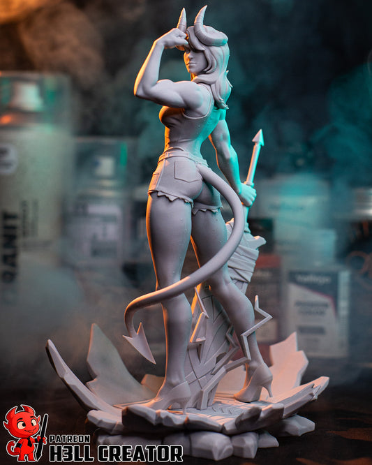 Malevola demon warrior 1:8 scale fantasy collectible figure rear view tail horns muscular build