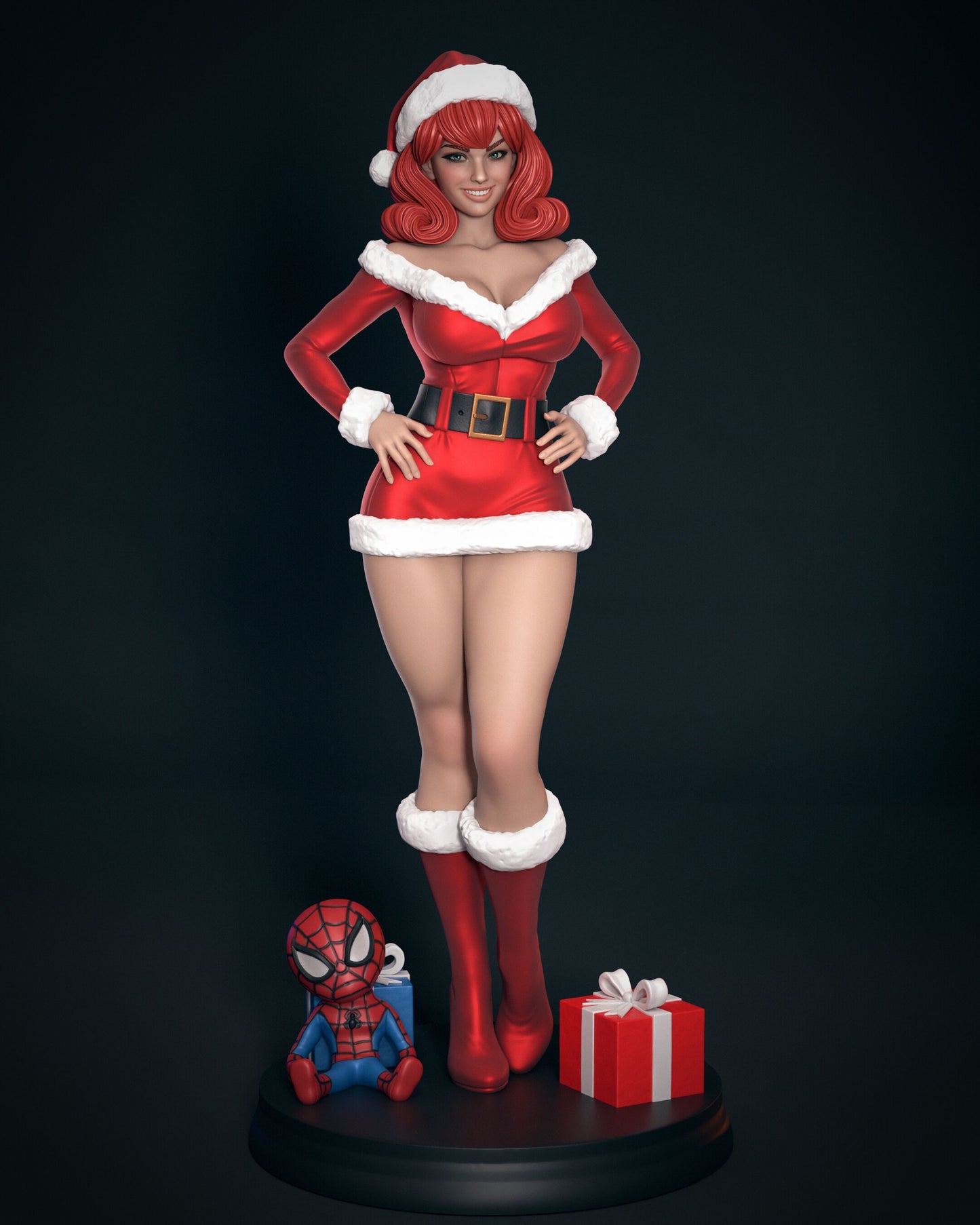 Mary Jane Watson Mrs Claus statue full body Christmas outfit high heels display base