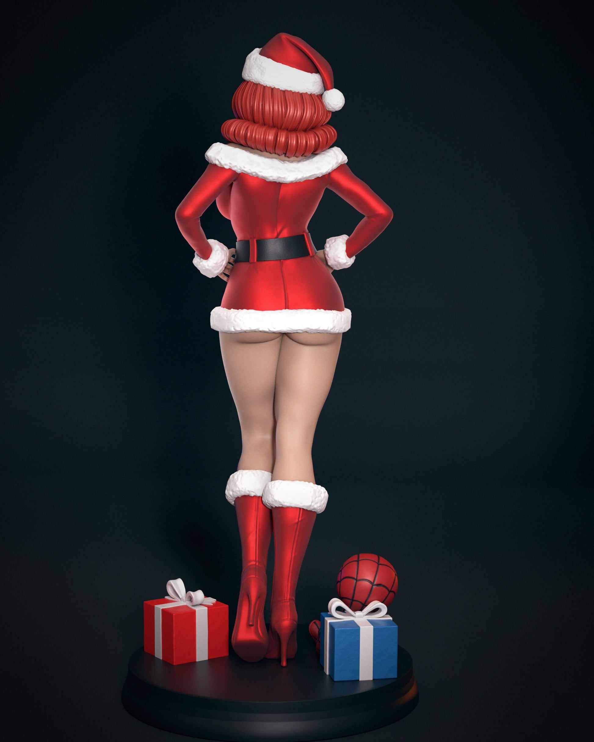 Mrs Claus Mary Jane Marvel collectible rear view Santa hat fur trim holiday theme