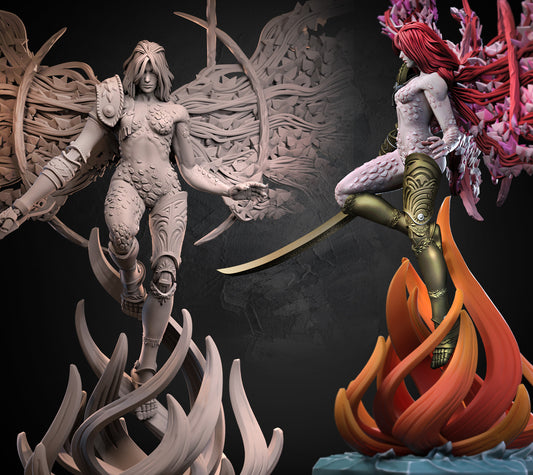 Malenia Goddess of Rot boss miniature with massive branching wings and floating stance above organic rot base