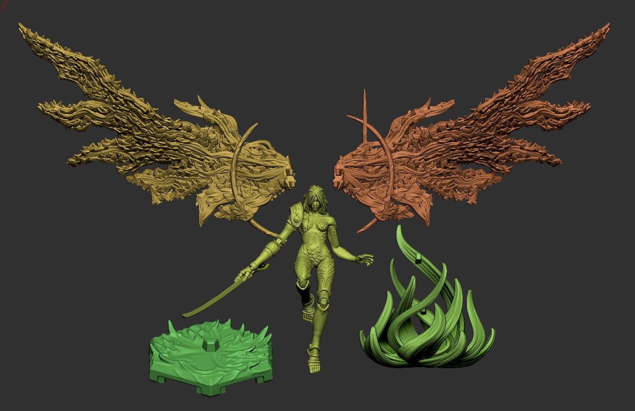 Malenia Goddess of Rot sculpt parts including wings, figure body, and corrupted base components