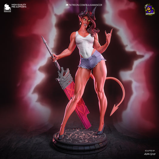 Malevola Dispatch full figure front view demon warrior horned female weapon pose