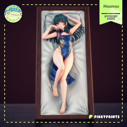 Maomao Apothecary Diaries figure painted front view reclining pose with silk-inspired outfit