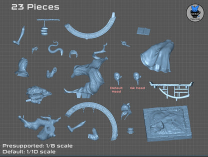 Maomao 1:8 scale figurine kit layout showing 23 modular pieces including alternate heads and detailed base parts.