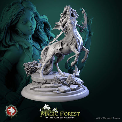 Mara Swifthoof centaur ranger miniature archer pose bow drawn forest base female centaur DnD Pathfinder tabletop miniature
