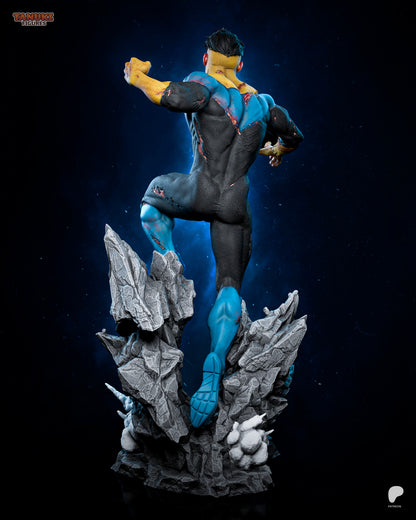 Mark Invincible 1:6 scale figure rear view showing torn suit details and dynamic rock base