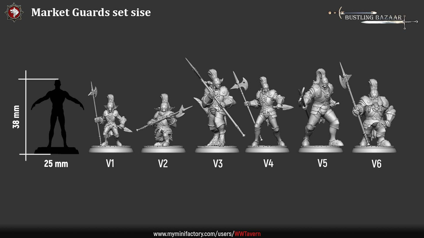 Market Guards – Fantasy NPC Miniatures – Mixed Races – Bustling Bazaar