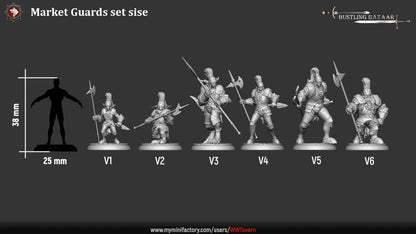 Market Guards – Fantasy NPC Miniatures – Mixed Races – Bustling Bazaar