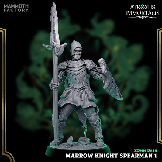 Marrow Knight Spearman 1 skeletal warrior miniature holding spear and shield in battle stance