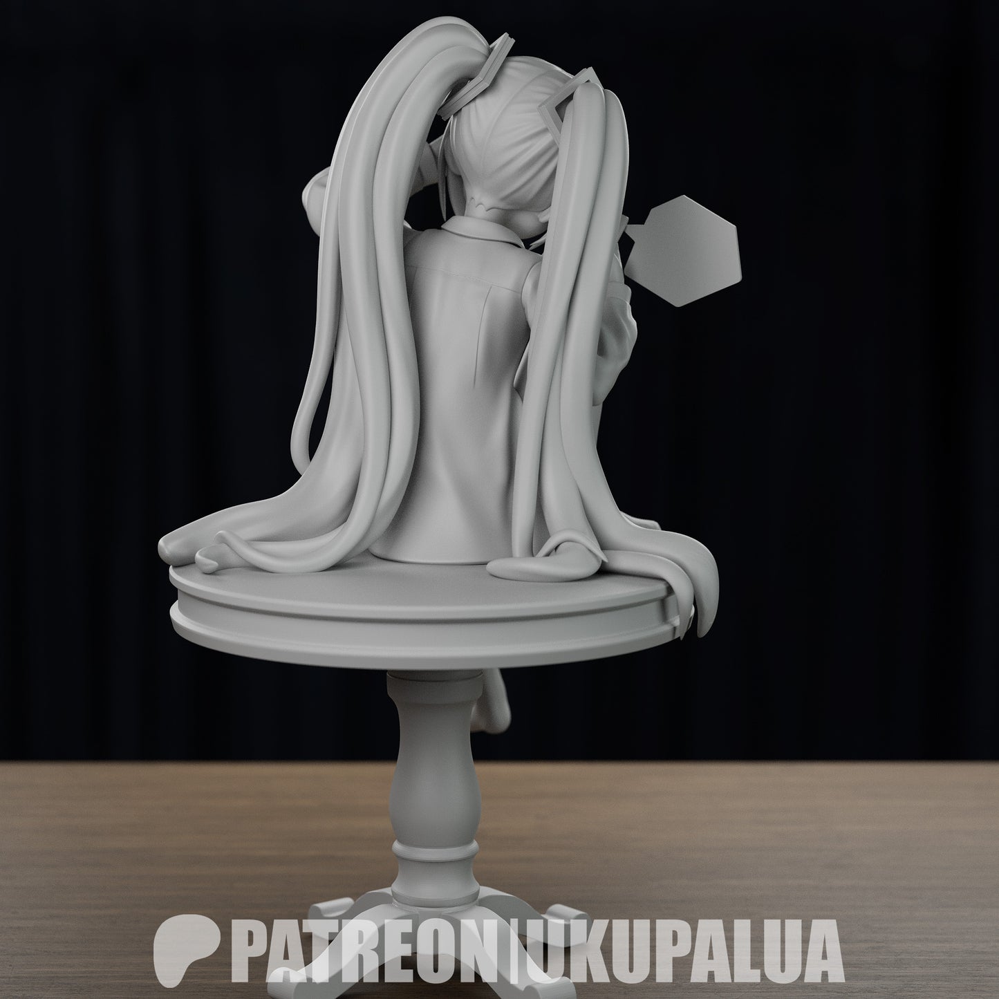 Mimukauwa Miku VTuber collectible figure back view with twin-tails and table base – 1:8 scale