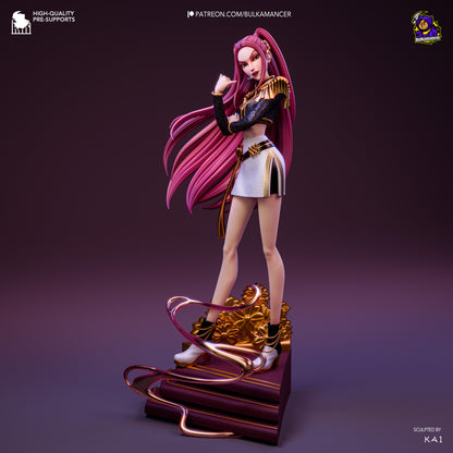 Mira K-Pop Demon Hunters 1:8 scale figure colored full view showing confident pose, flowing hair, and decorative ribbon base.