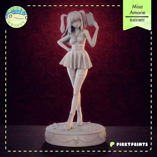Misa Amane Death Note figure unpainted grey render showing full body pose and gothic outfit details