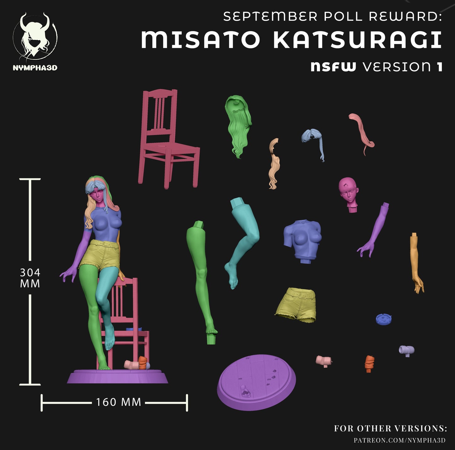 Misato Katsuragi NSFW version parts layout with alternate torso and modular design, Evangelion 1:6 scale statue.