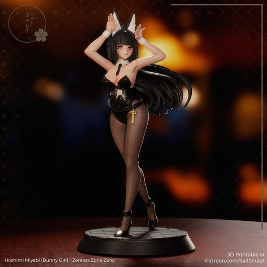 hoshimi miyabi zenless zone zero bunny girl figure 1-7 scale long hair bunny ears high heels black bodysuit anime collectible statue