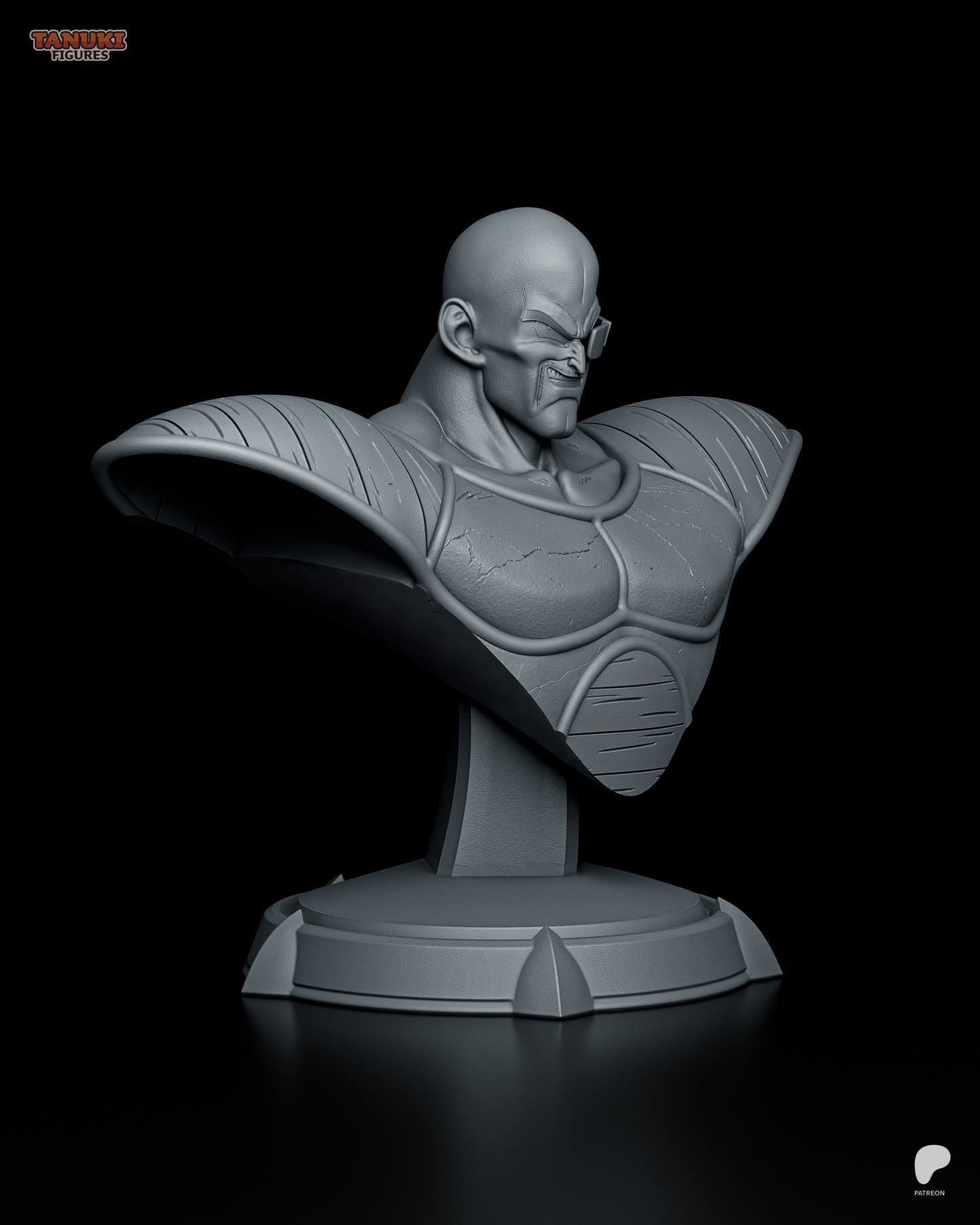 Nappa Dragon Ball Z bust showing bald head, scouter, armored shoulders, and stern expression
