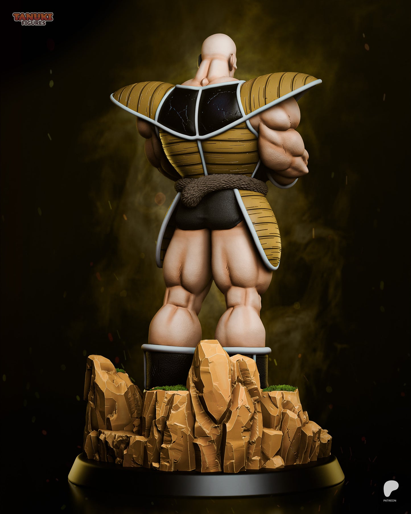 Nappa Dragon Ball Z statue rear view highlighting armored back plates and rocky display base