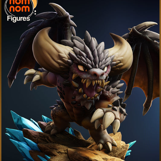 Colored render of Chibi Nergigante figure with detailed horns, claws, and crystal terrain.