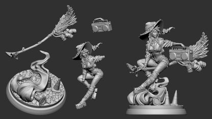 Nitsa Riot 32mm witch miniature parts breakdown – tabletop scale fantasy witch model kit by White Werewolf Tavern