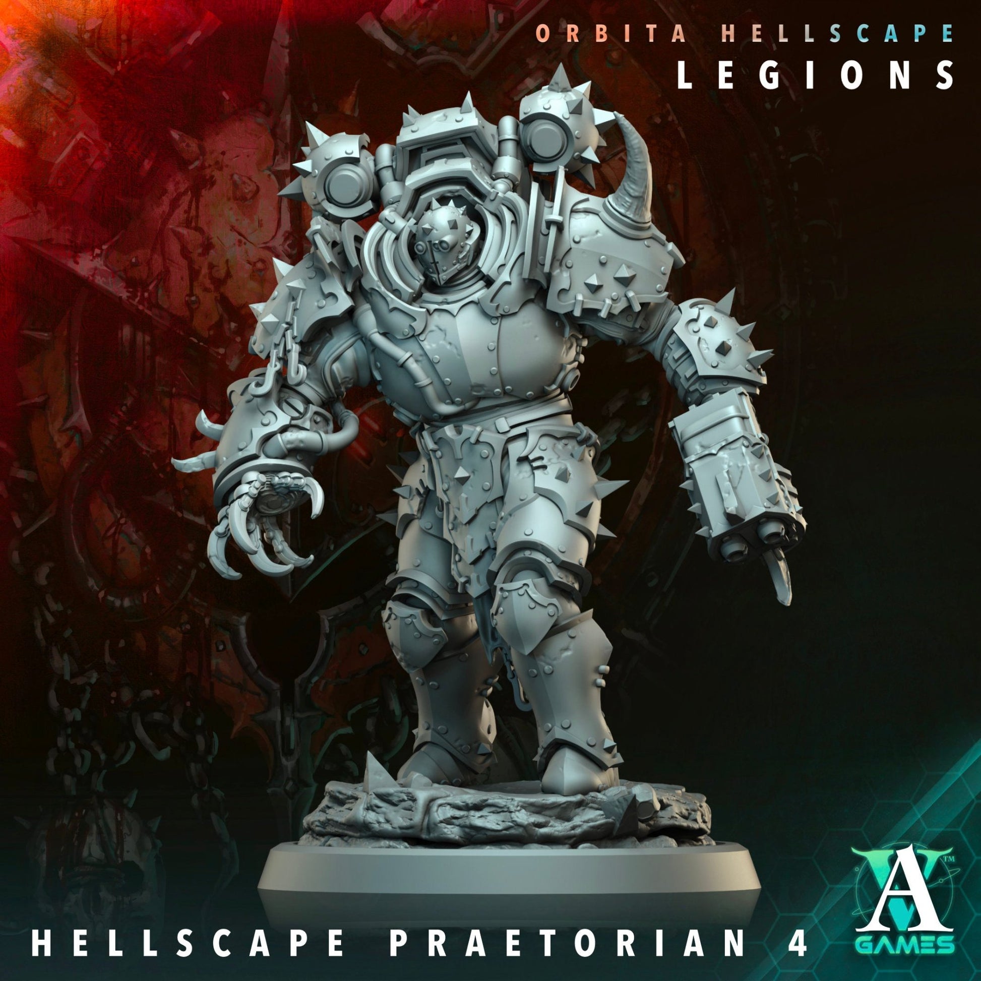 Praetorian in heavy armor, wielding a spiked claw and bolter, prepared for combat. Suitable for Warhammer 40k and other dark sci-fi RPG settings.