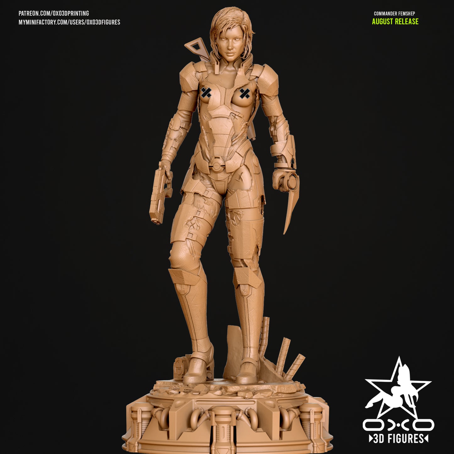 NSFW variant sculpt of Commander Shepard FemShep collectible with battle-damaged armor.