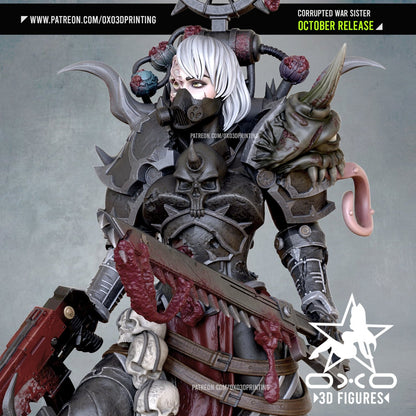 Corrupted War Sister figurine highlighting mutated shoulder piece and battle-worn armor.