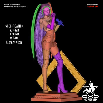 3D model breakdown of Mira showing color-separated parts and measurements for her 1:10 scale collectible figure.