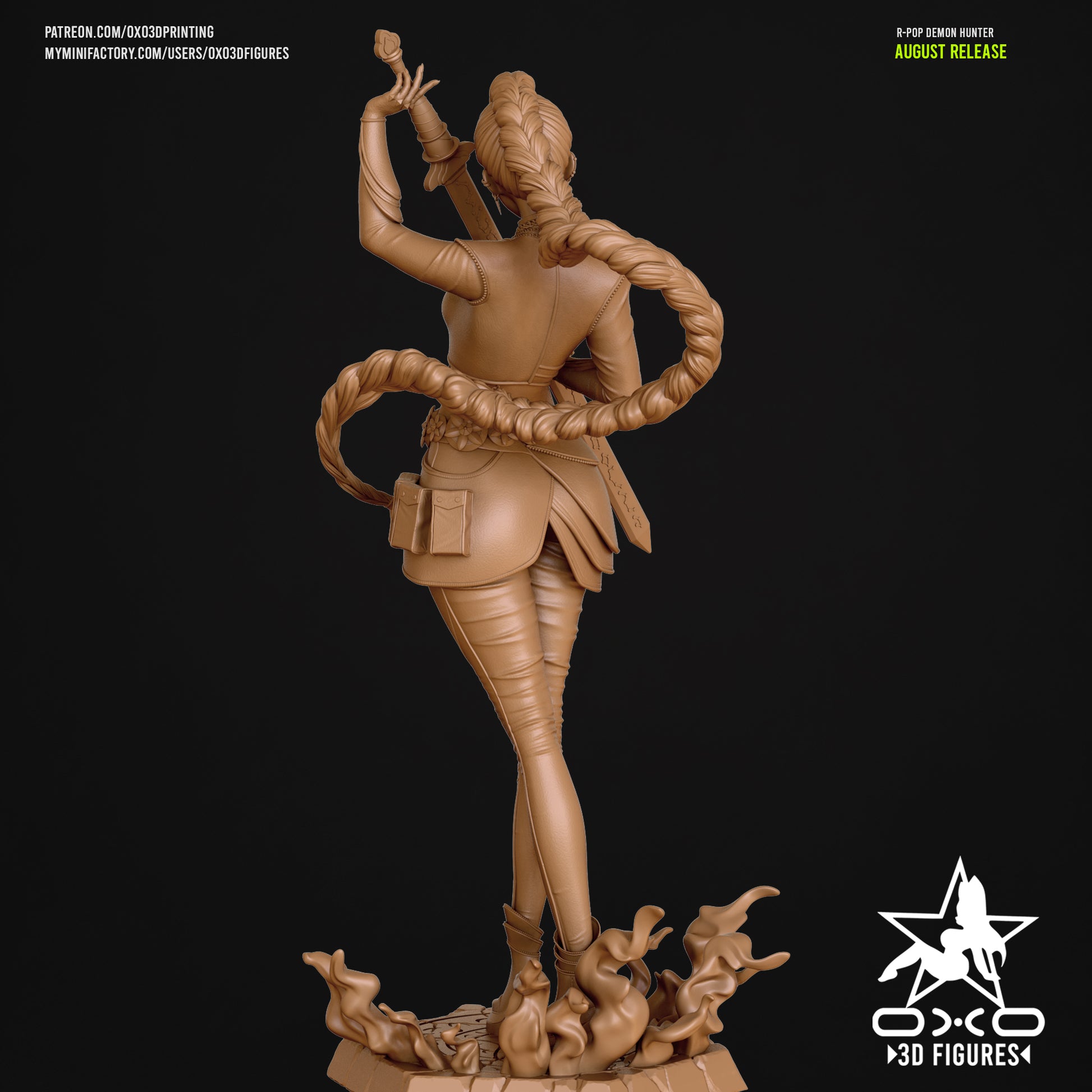 Rumi K-Pop Demon Hunter figure back view showing flowing braid and sword detail.