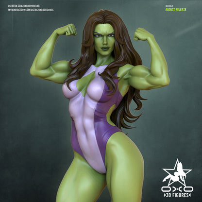 She-Hulk 1:6 scale collectible figure flexing in confident stance, inspired by Marvel Comics.
