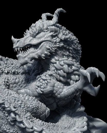 Close-up of an Oriental Dragon miniature with detailed scales and curled tail.