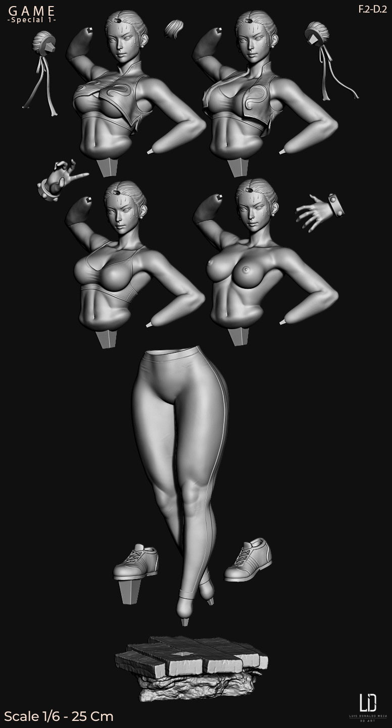 Chun-Li figure alternate top variants with modular torso and arm pieces, Street Fighter 1:6 scale collectible.